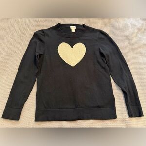 J. Crew Girls Black and Gold Shimmer Heart Sweater - Sz LG (10/11)